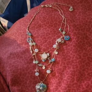 Elegant Betsy Johnson Multi-Layered Necklace with Blue and Silver Accents